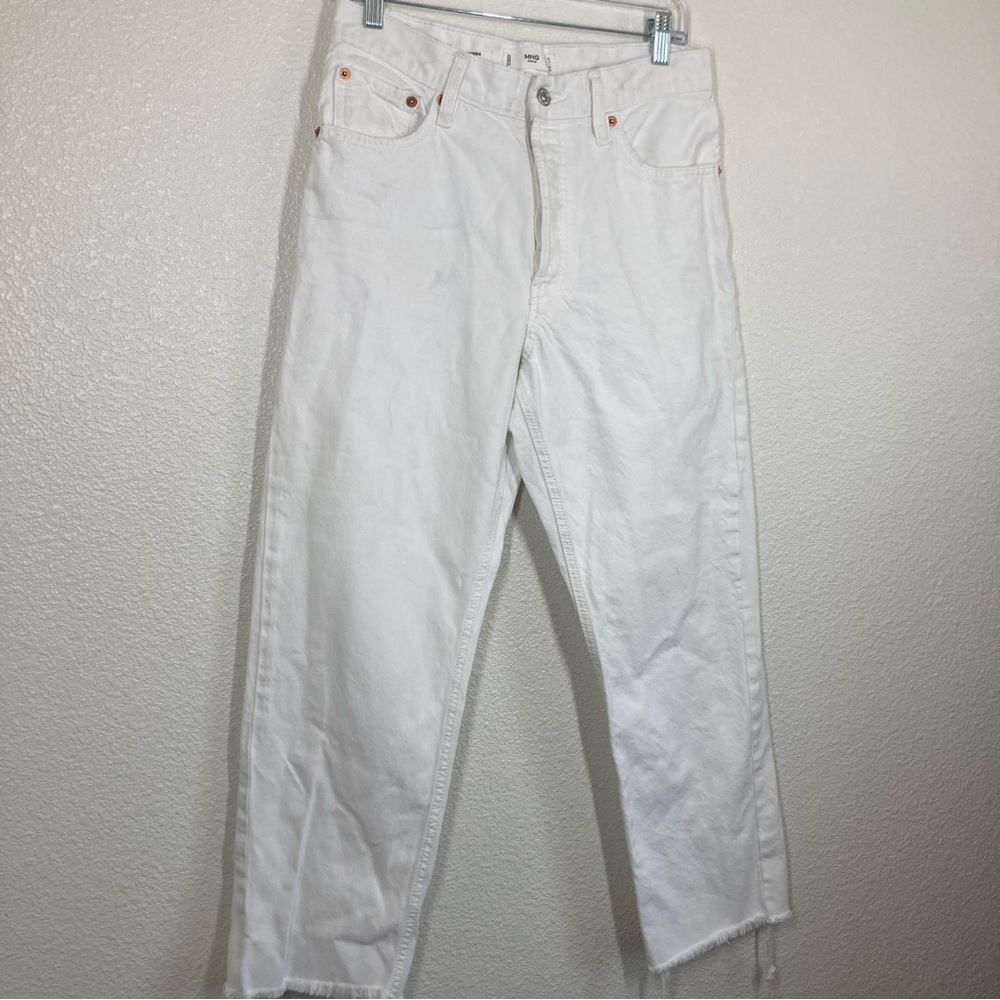 Mango Havana Straight Cropped High Waist Jeans Size 8 White Cotton Button Fly - Picture 5 of 16